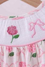 Load image into Gallery viewer, Pink bow hydrangea smocked dress
