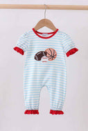Blue stripe sports trio applique romper