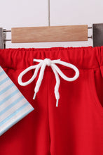 Load image into Gallery viewer, Blue stripe sports Trio applique pants set
