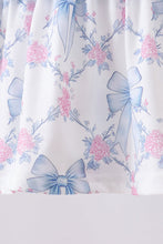 Load image into Gallery viewer, Blue bow floral smocked ruffle bloomer set

