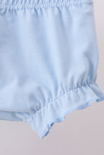 Load image into Gallery viewer, Blue bow floral smocked ruffle bloomer set

