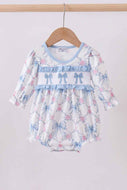 Blue bow floral smocked bubbe