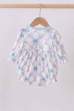 Load image into Gallery viewer, Blue bow floral smocked bubbe

