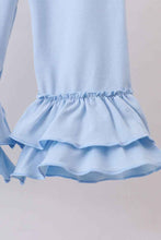 Load image into Gallery viewer, Blue bow floral smocked ruffle pants set
