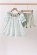 Sage he is risen smocked ruffle shorts set