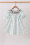 Sage he is risen smocked gingham dress