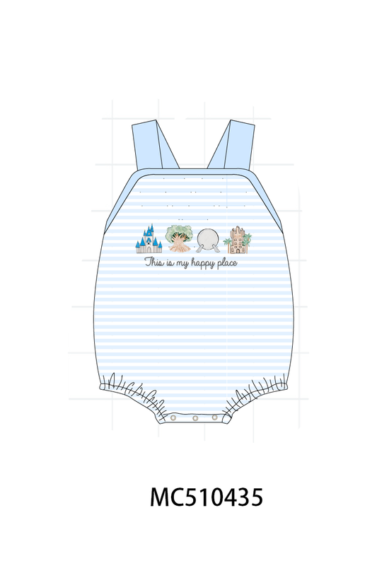 Blue this is my happy place embroidery stripe bubble