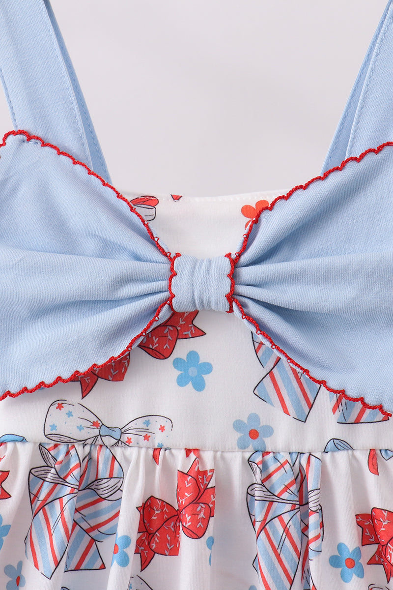 Blue bow print dress