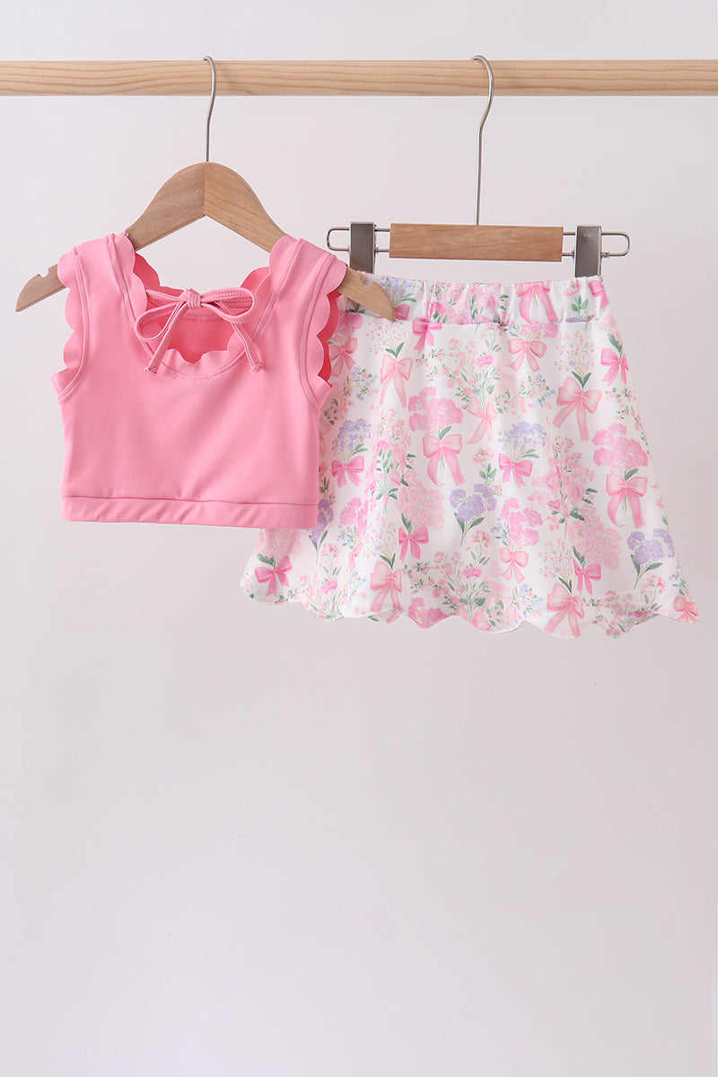 Pink floral bow skorts set