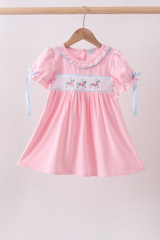 Pink carousel smocked ruffle dress