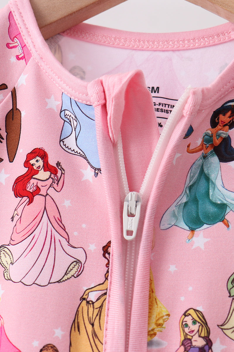Pink character bamboo romper