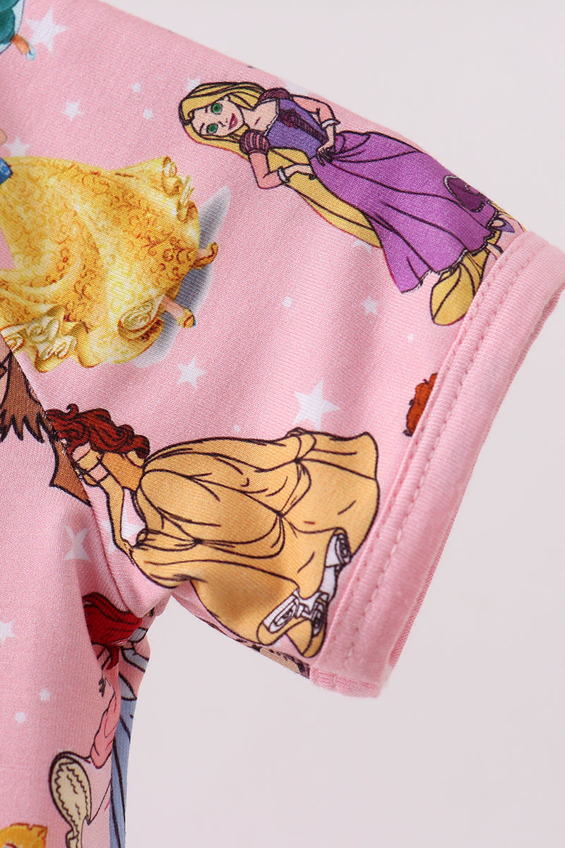 Pink character bamboo romper