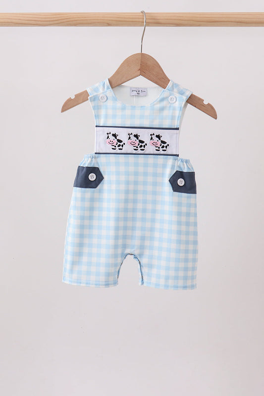 Blue Cow Plaid Embroidered Jon Jon