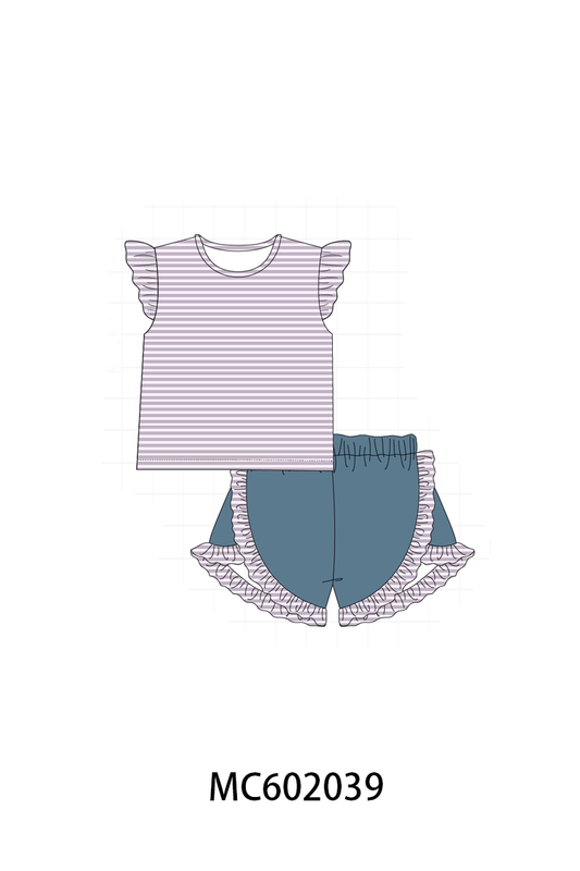 Purple Stripe Ruffle Set