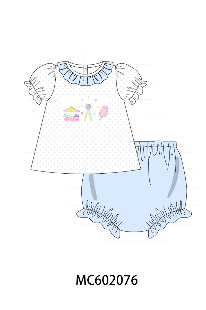 Blue Carousel Embroidered Bloomer Set