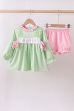 Load image into Gallery viewer, Green clover embroidery stripe bow bloomer set
