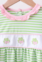 Load image into Gallery viewer, Green clover embroidery stripe bow bloomer set
