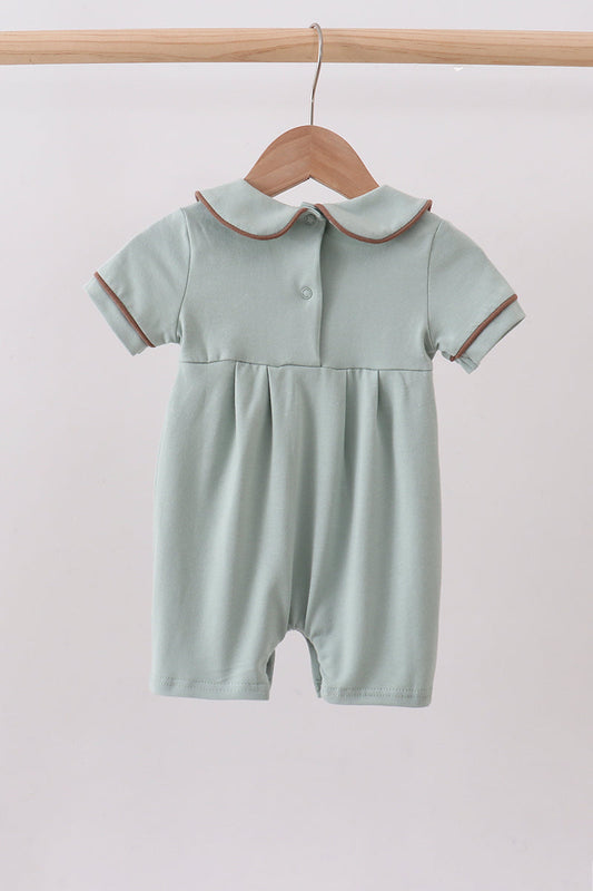 Sage cross embroidery peter pan collar romper