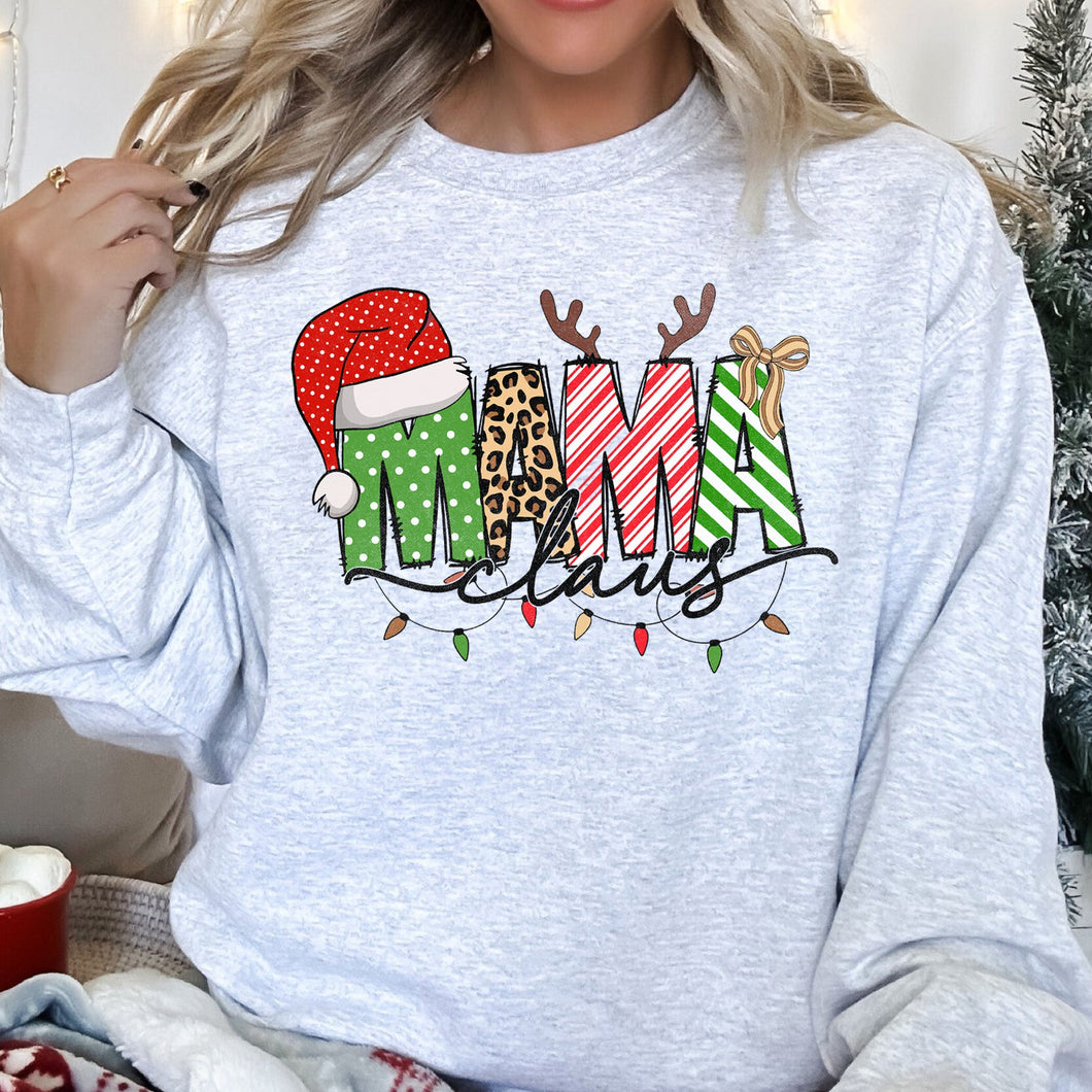 Mama Claus, Santa, Plaid, Leopard Print, Christmas Sweatshirt