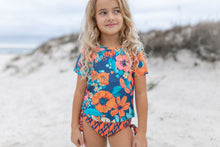 Load image into Gallery viewer, Olivia Navy Orange Rash Guard Swimsuit

