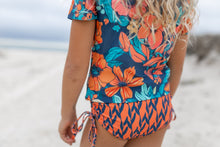 Load image into Gallery viewer, Olivia Navy Orange Rash Guard Swimsuit
