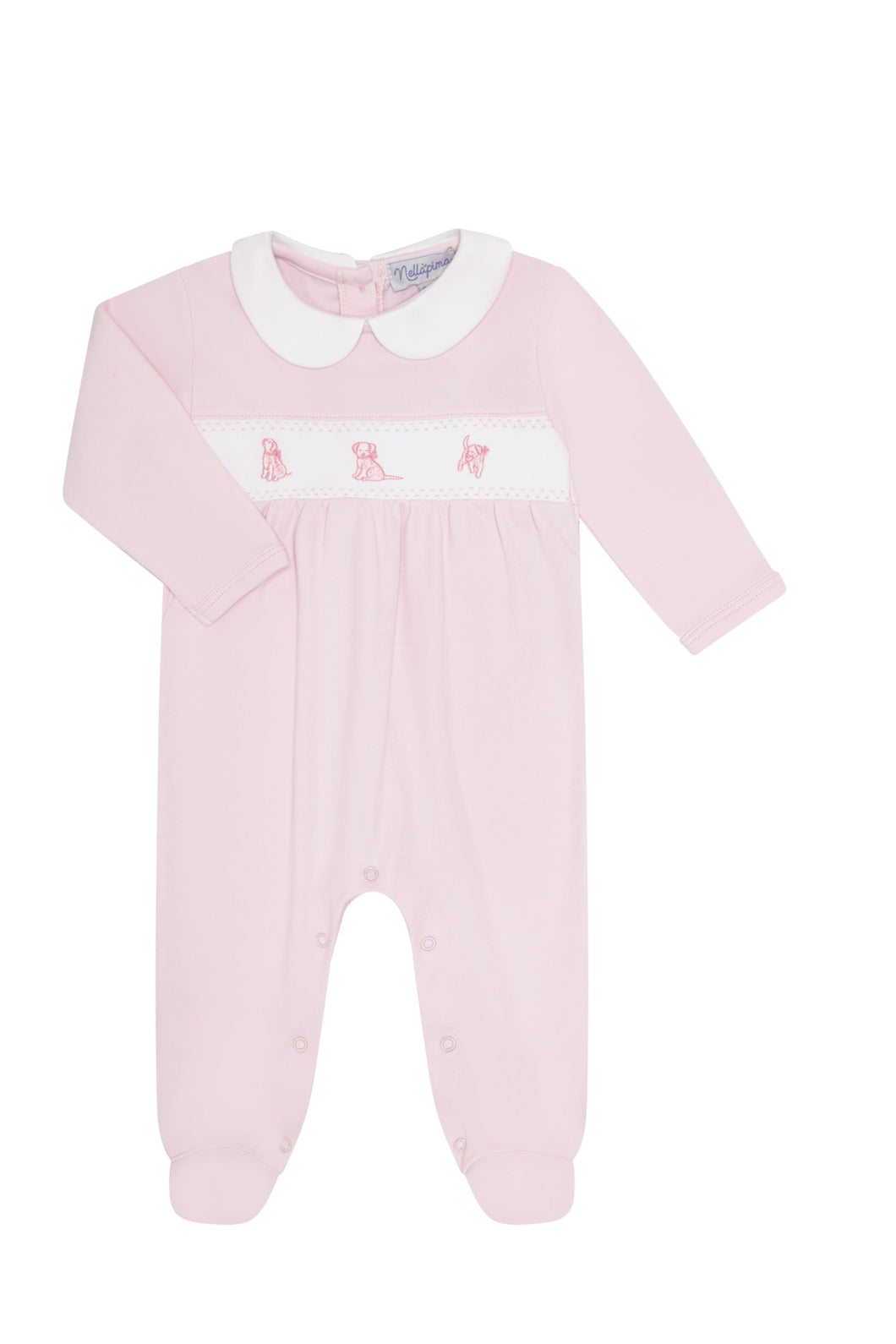 Pink Puppy Love Embroidery Footie
