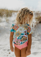 Load image into Gallery viewer, Sophie Pink Tropical Stripe Rash Guard Swimsuit
