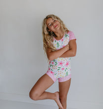 Load image into Gallery viewer, Pink and Yellow Floral Shortie Leotard
