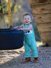 Load image into Gallery viewer, St. Patrick's Day  shamrock Smocking Embroidered Green Plaid Boys' Romper
