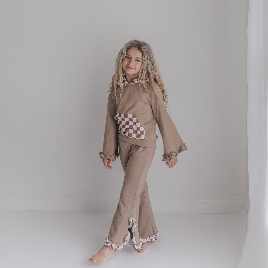 Tan Check Hooded Set