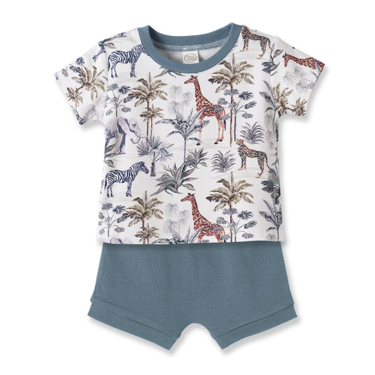 Jungle Safari Baby Boy Bamboo-Cotton Top & Shorts Set