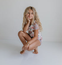 Load image into Gallery viewer, Tan Floral Shortie Leotard
