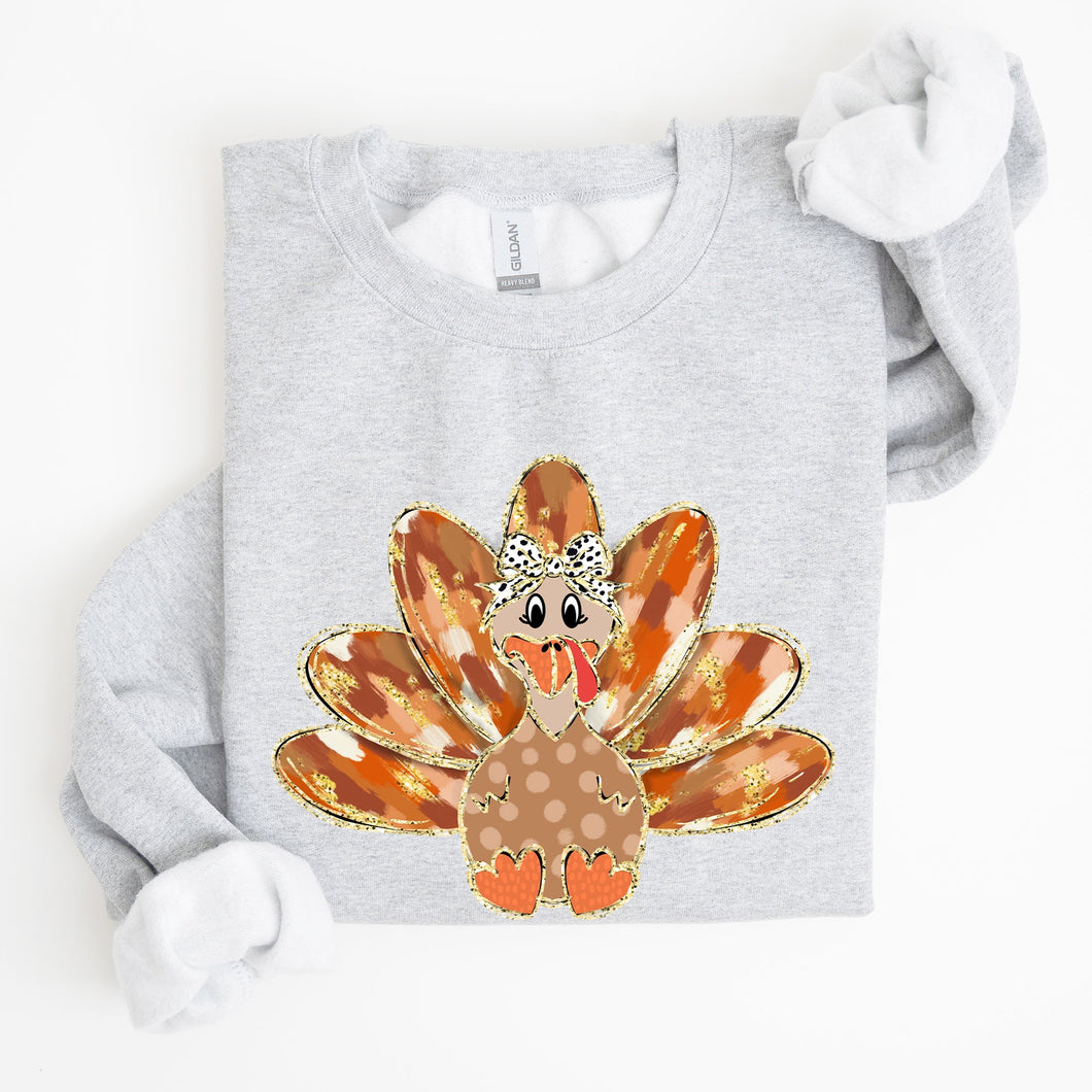 Thanksgiving Turkey, Orange, Cute, Painted, Autumn, Fall Sweatshirt
