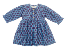 Load image into Gallery viewer, Long Sleeves Pale Blue Hand Block Printed Girl's Dress
