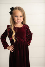 Load image into Gallery viewer, Velvet Wine Bow Dress
