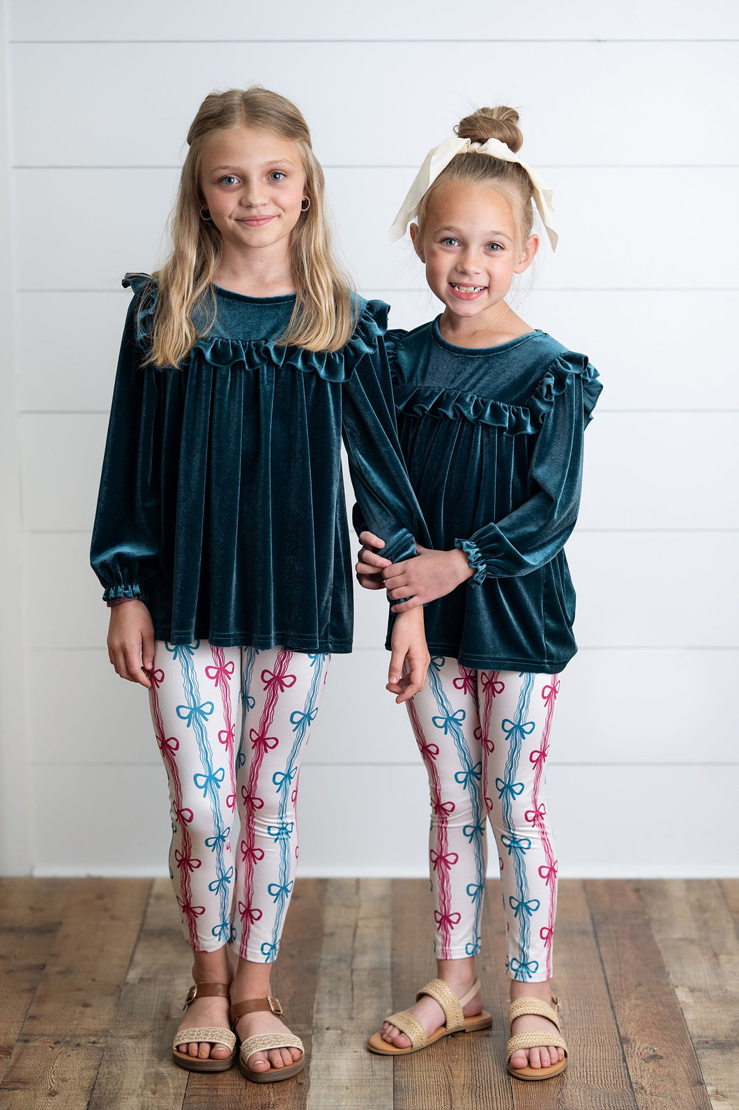 Velvet Teal Coquette Bow Pant Set