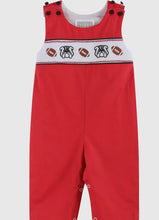 Load image into Gallery viewer, Preorder ETA 7/30-Red and Black Bulldog and Football Smocked Overalls - Image #1
