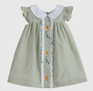 Green Gingham Pumpkin Peter Pan Collar Dress - Image #1