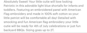 Light Blue Striped Americana Smocked Baby Shortalls - Image #2