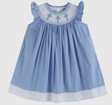 Load image into Gallery viewer, Periwinkle Blue Crosses Smocked Bishop Dress - Image #1
