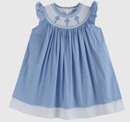 Periwinkle Blue Crosses Smocked Bishop Dress - Image #1