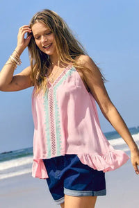 PRINTED SLEEVELESS RUFFLE TANK TOP - Image #12