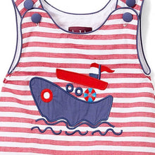 Load image into Gallery viewer, Red and White Striped Tugboat Applique Romper - Image #2
