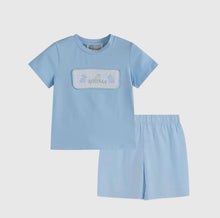 Load image into Gallery viewer, Light Blue Easter Smocked T-Shirt and Shorts Set - Image #1
