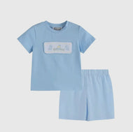 Light Blue Easter Smocked T-Shirt and Shorts Set - Image #1