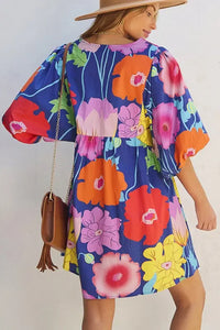 Women Floral Print Split Neck Babydoll Dress - Image #3