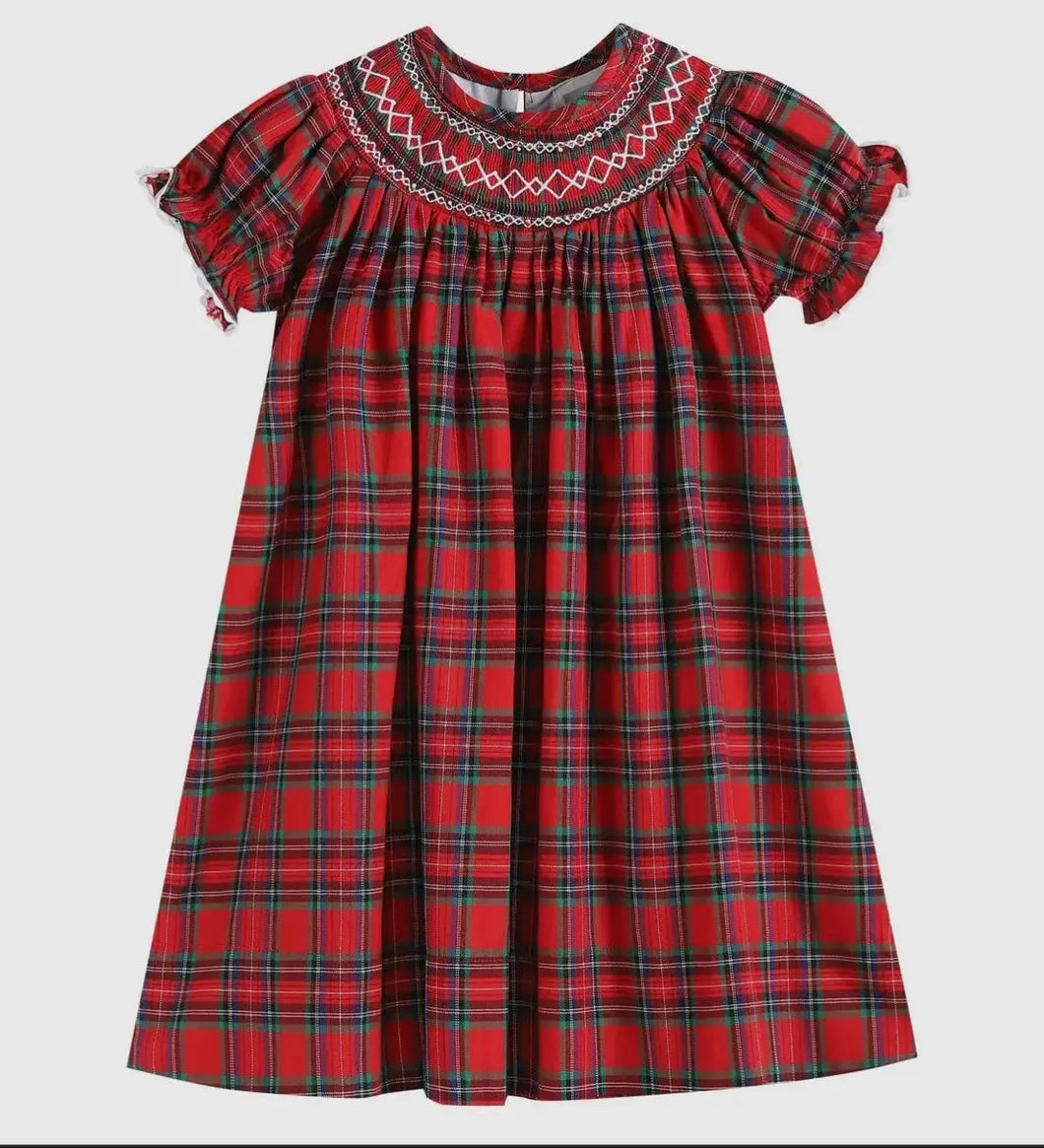 Preorder ETA 8/15-9/15-Red Christmas Plaid Smocked Bishop Dress - Image #1