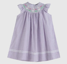 Load image into Gallery viewer, Light Purple Seersucker Easter
Bunny Smocked Bishop Dress - Image #1
