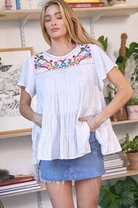 Solid Flared Short Sleeve Top - Image #5