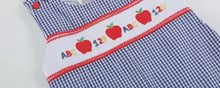 Load image into Gallery viewer, Preorder ETA 7/15-8/15-Blue Gingham 123 ABC School Smocked Overalls - Image #2
